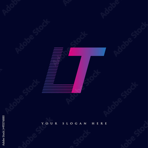 initial letter logo LT colored blue and magenta with striped composition, Vector logo design template elements for your business or company identity.