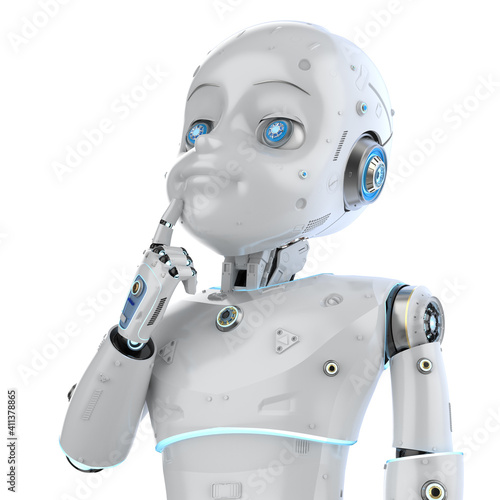 Cute robot with cartoon character think