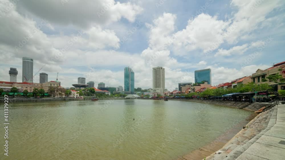 sunny day singapore city riverside panorama 4k timelapse