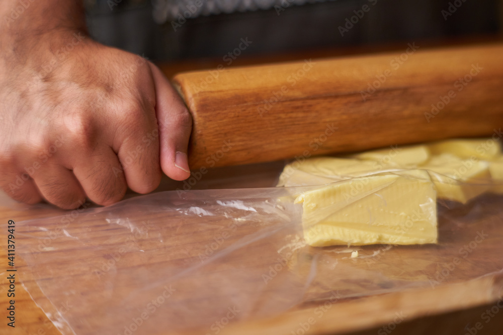 Chef at home cooking whit butter Chef at home cooking whit butter