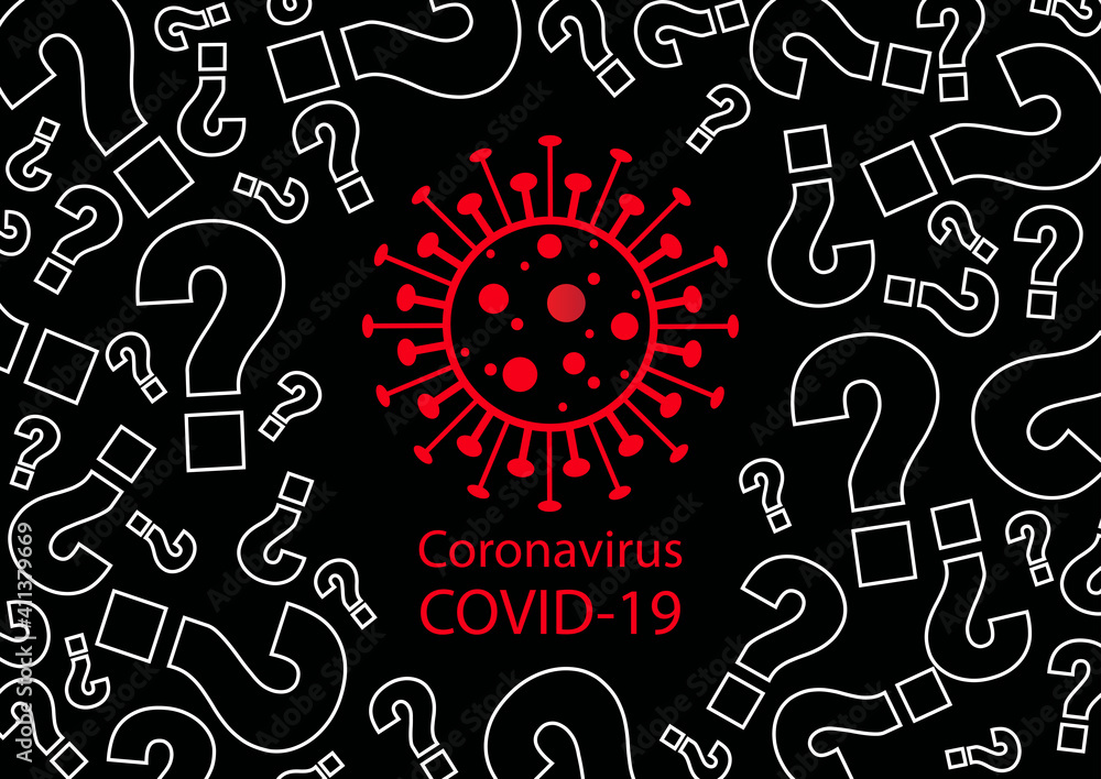 Many question marks of coronavirus. Covid-19 dangerous for background, vector illustration