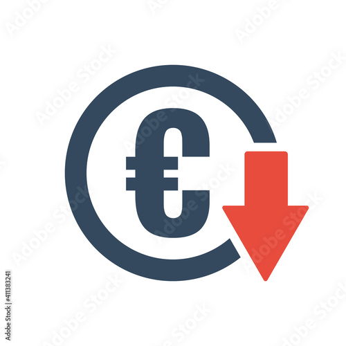 euro sign coin with red down arrow