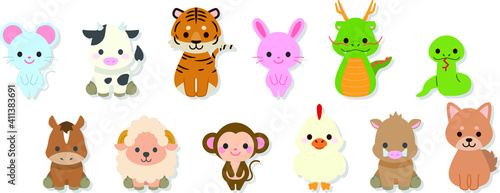 十二支新年イラストカード : Zodiac New Year Illustration Card