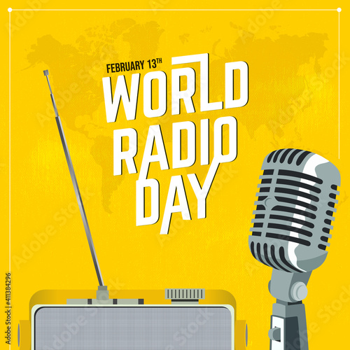 World Radio Day. yellow abstract world background