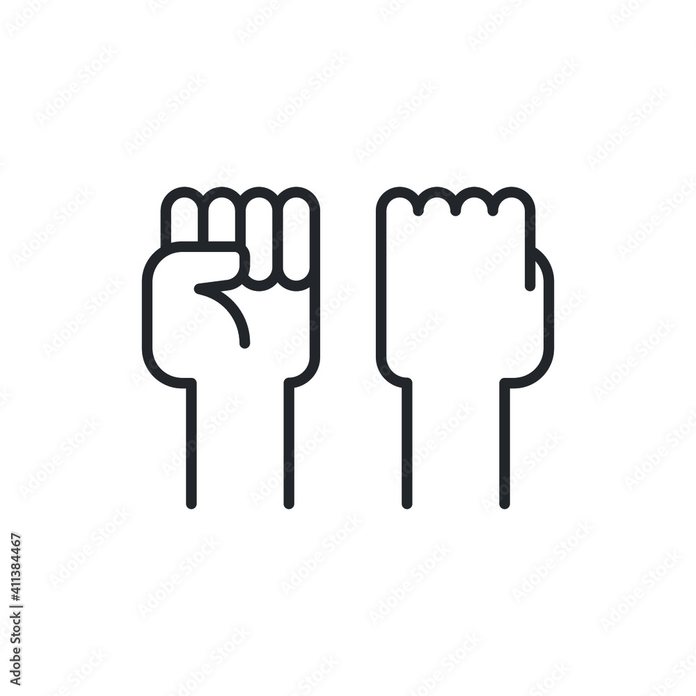 Fist raised up, strong arm line icon. Outline style sign for web and app. Fist hand up gesture vector illustration on white background. Power, solidarity and freedom concept. EPS 10 Fist raised up, strong arm line icon. Outline style sign for web and app. Fist hand up gesture vector illustration on white background. Power, solidarity and freedom concept. EPS 10