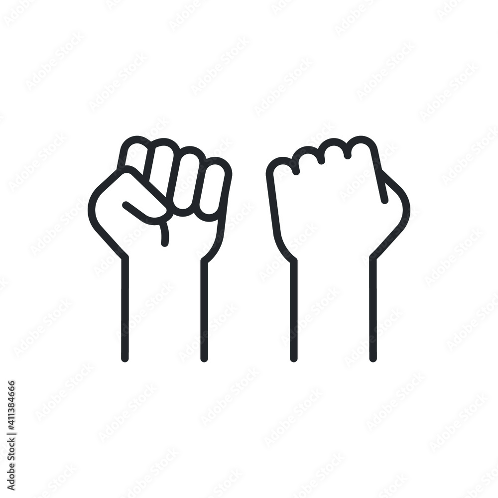 Fist raised up, strong arm line icon. Outline style sign for web and app. Fist hand up gesture vector illustration on white background. Power, solidarity and freedom concept. EPS 10 Fist raised up, strong arm line icon. Outline style sign for web and app. Fist hand up gesture vector illustration on white background. Power, solidarity and freedom concept. EPS 10
