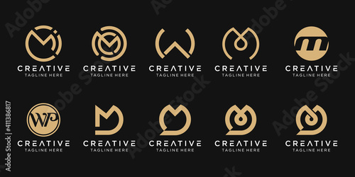 Set of abstract monogram letter M W D logo template. icons for business of fashion, talk, technology, simple.