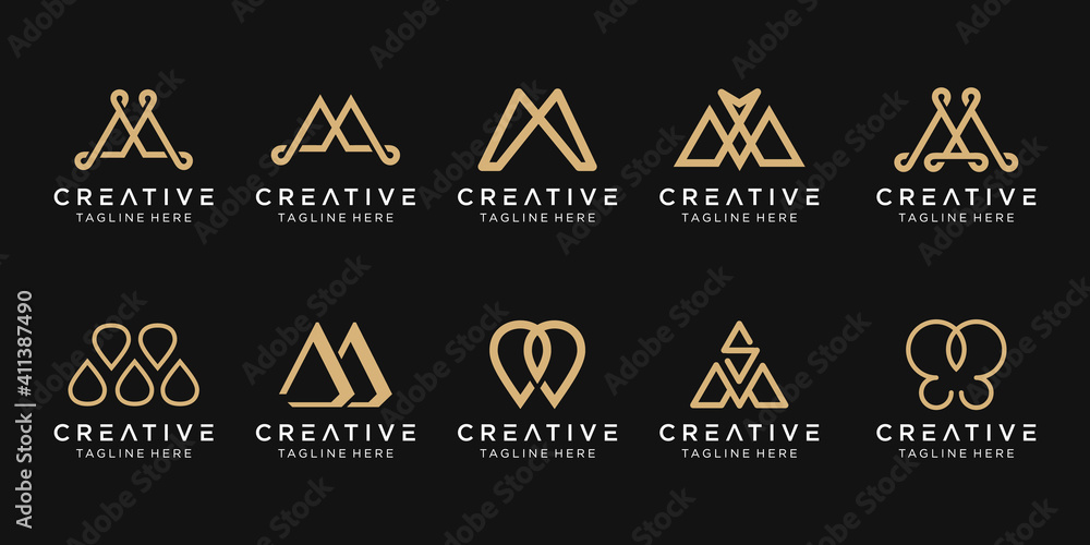 Obraz premium Set of abstract monogram letter M logo template. icons for business of fashion, luxury, simple.