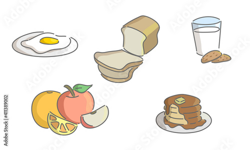 Breakfast food illustration set