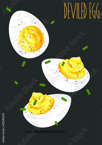 Deviled egg. Deviled Eggs with Paprika. Vector illustration 