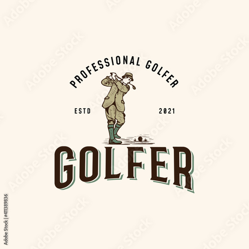 Golf Vintage Logo Desain Illustration For Golfer. Golfer Vecrtor Illustration