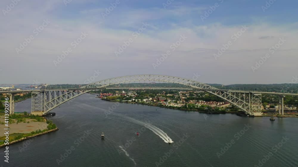 Beautiful Aerial Arc Shot of the Bayonne Bridge in New Jersey