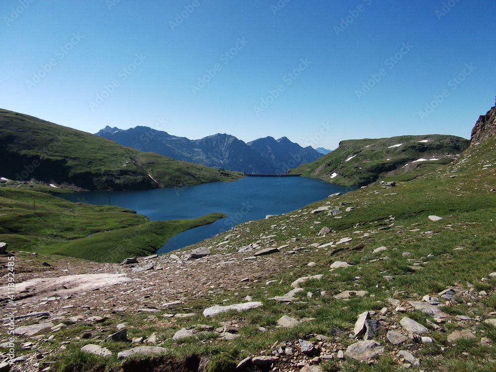 Scenic View Of Landscape Against Clear Blue Sky - obrazy, fototapety, plakaty 