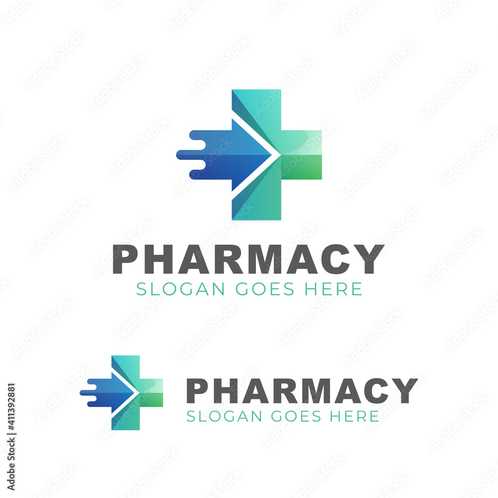 modern logo of medical pharmacy, cross with fast arrow for healthy symbol icon illustration modern logo of medical pharmacy, cross with fast arrow for healthy symbol icon illustration