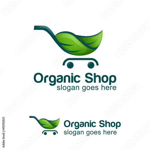logo design of Green eco shop, organic food market logo symbol
