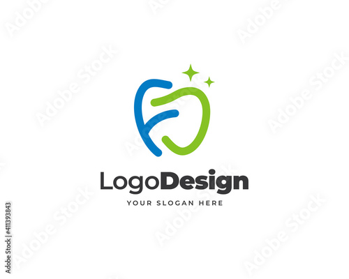 F letter dental logo vector. Modern dental care logo design