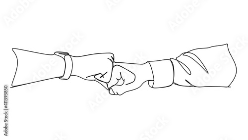 Fist bump, handshake - Continuous one line drawing