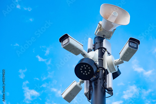 Photos Street pole with multiple surveillance cameras