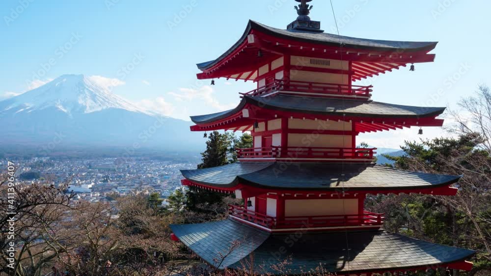 Timelapse of Mt. Fuji with Chureito Pagoda, Fujiyoshida, Japan. Timelapse of Mt. Fuji with Chureito Pagoda, Fujiyoshida, Japan.