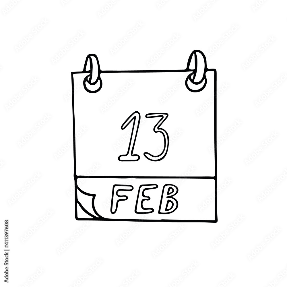 calendar hand drawn in doodle style. February 13. World Radio Day, date. icon, sticker, element, design. planning, business holiday calendar hand drawn in doodle style. February 13. World Radio Day, date. icon, sticker, element, design. planning, business holiday