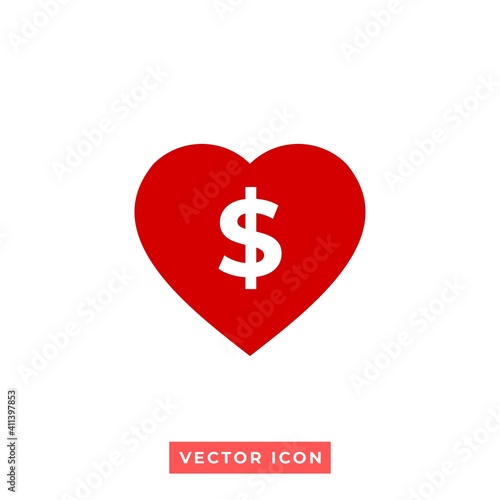 illustration of a dollar symbol inside a heart chat icon. vector symbol.