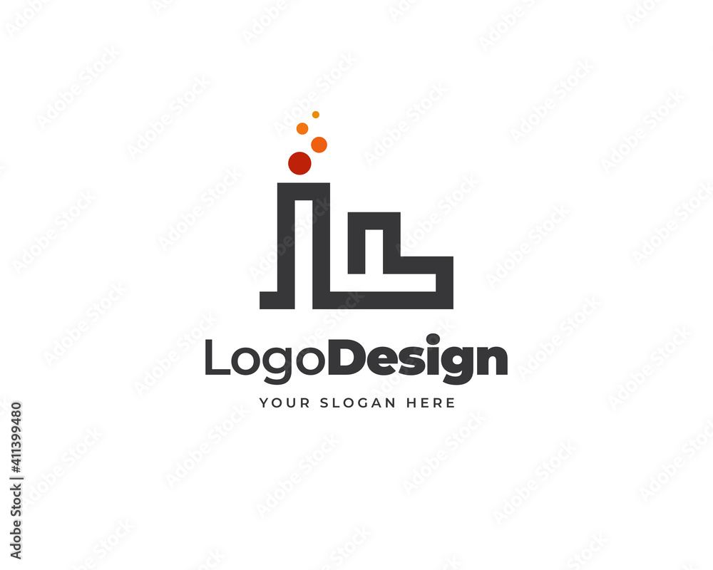 F letter factory logo vector. Modern industry building logo design
