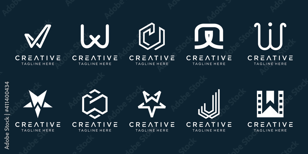 Set of creative monogram letter W logo template. icons for business of fashion, sport, automotive, simple.