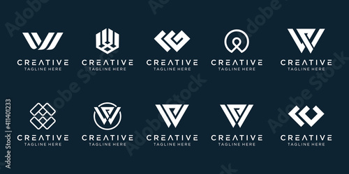 Set of creative monogram initial W logo template. icons for business of fashion, sport, automotive, simple.