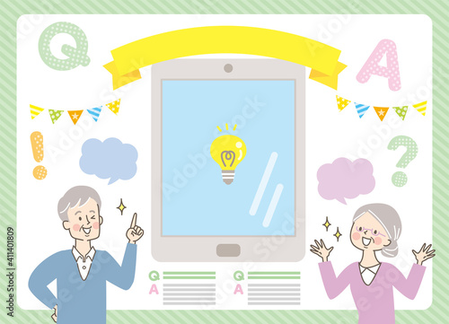 タブレットを学ぶシニア女性と男性