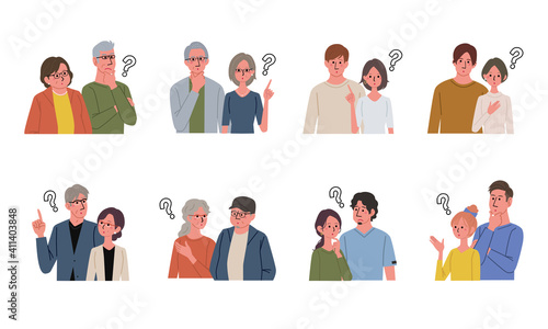 考える人々のイラスト　複数の男女　イラスト　セット
