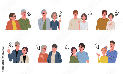 困る表情のイラスト　複数の男女　イラスト　セット
