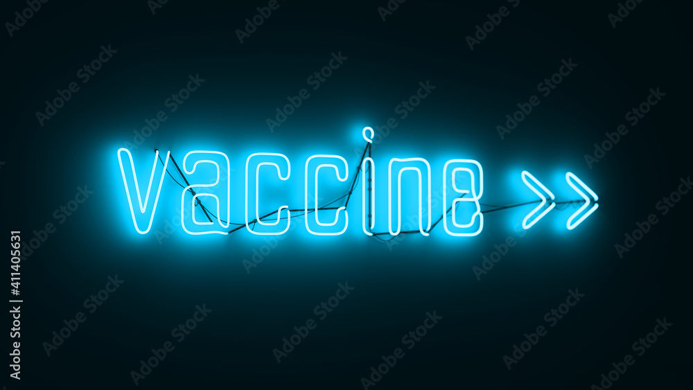 vaccine neon light tube sign, 3d rendering