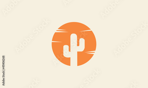 plant cactus with sunset circle logo vector icon symbol design graphic illustration