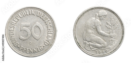 fifty germany pfennig coin on a white isolated background