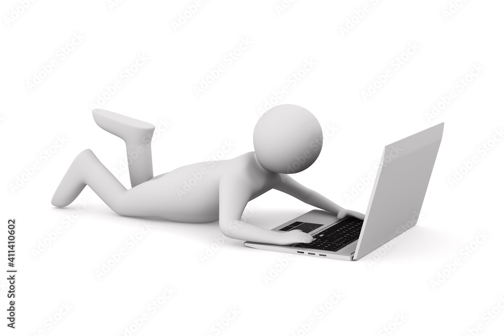 man with laptop on white background. Isolated 3D illustration man with laptop on white background. Isolated 3D illustration