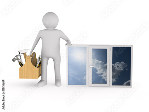 man with window on white ba...