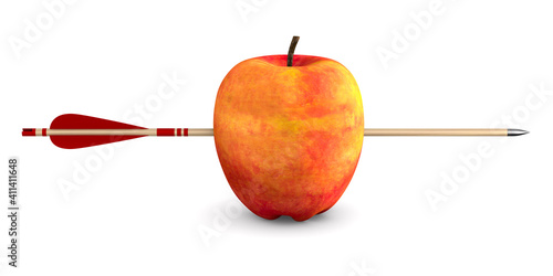 Red apple and arrow on whit...