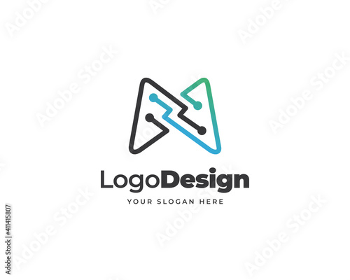 N letter tech monogram logo vector. Creative technology logo design