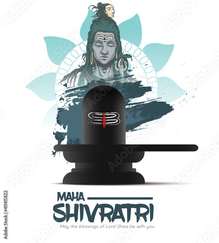 Greeting card for Hindu festival Maha Shivratri. Illustration of Lord Shiva,Indian God of Hindu for Shivratri with hindi text meaning om mahadev