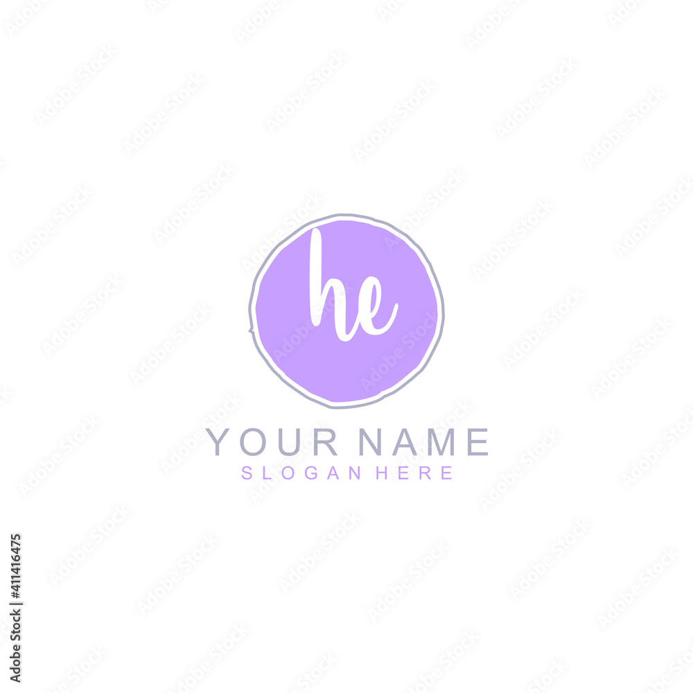 HE Initial handwriting logo template vector