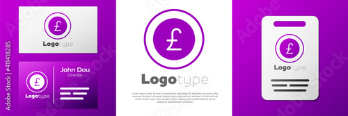 Logotype Coin money with pound sterling symbol icon isolated on white background. Banking currency sign. Cash symbol. Logo design template element. Vector.