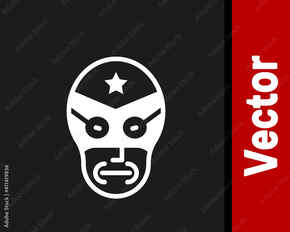 White Mexican wrestler icon isolated on black background. Vector.