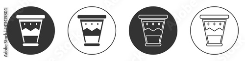 Black Mexican drum icon isolated on white background. Music sign. Musical instrument symbol. Circle button. Vector.