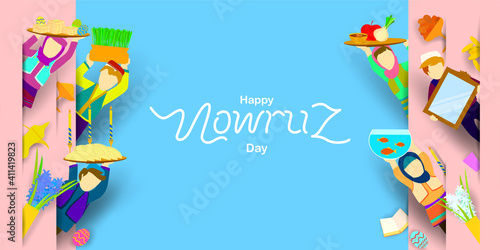 Nowruz celebration with friends. Translation: Happy Persian New Year (Nowruz) photo