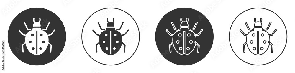 Black Mite icon isolated on white background. Circle button. Vector. Black Mite icon isolated on white background. Circle button. Vector.