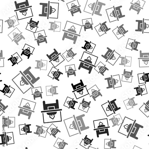 Black Glass showcase for exhibit icon isolated seamless pattern on white background. Vector.