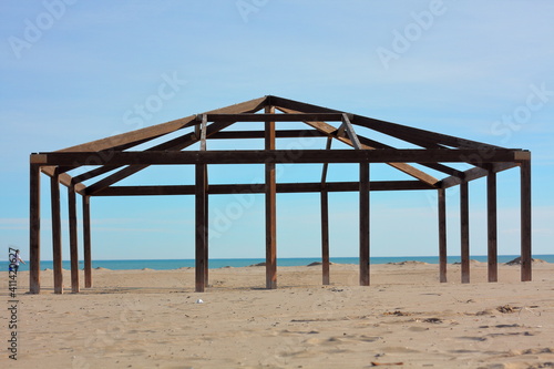 Beach bar closed due to coronavirus restrincions in Spain