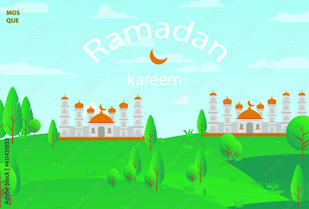 Mosque background design for banner in the month of Ramadan is simple and clean