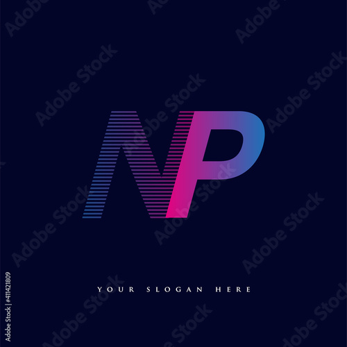 initial letter logo NP colored blue and magenta with striped composition, Vector logo design template elements for your business or company identity.