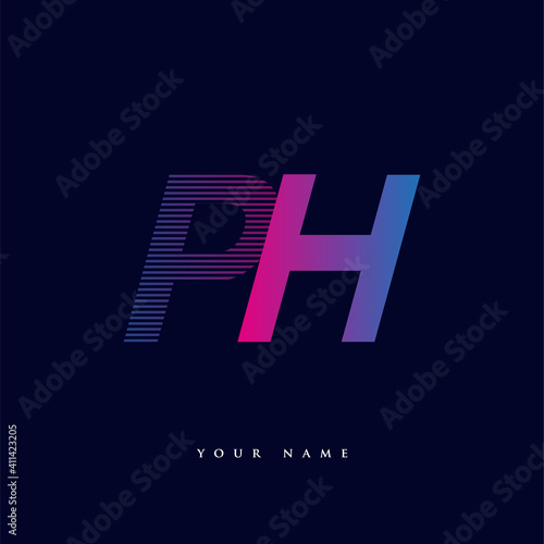 initial letter logo PH colored blue and magenta with striped composition, Vector logo design template elements for your business or company identity.